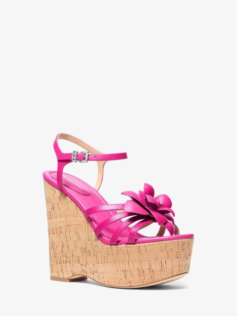 MICHAEL KORS Jacie Floral Embellished Leather Wedge Sandal