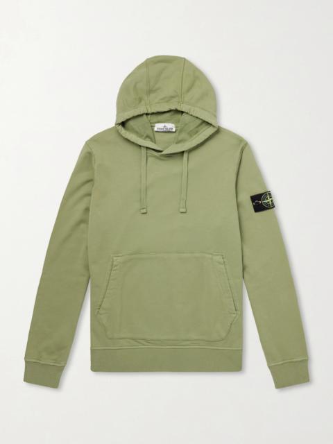Stone Island Logo-Appliquéd Garment-Dyed Cotton-Fleece Hoodie