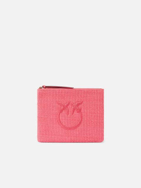 PINKO RAFFIA CLUTCH WITH LOVE BIRDS LOGO