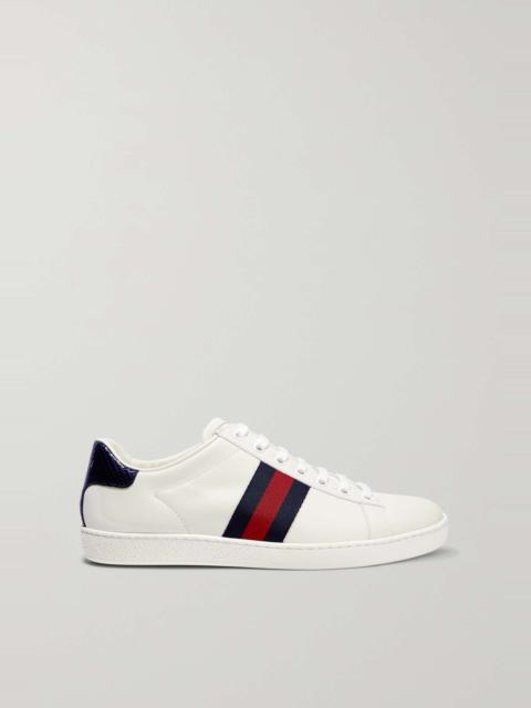 GUCCI Ace watersnake and canvas-trimmed leather sneakers
