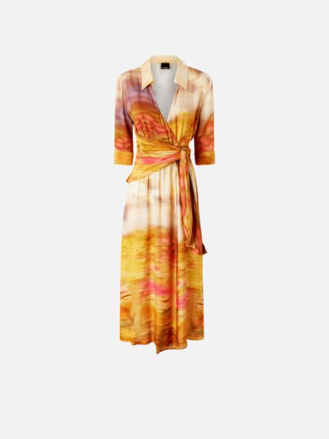 PINKO PRINTED SATIN DRESS WITH V-NECK