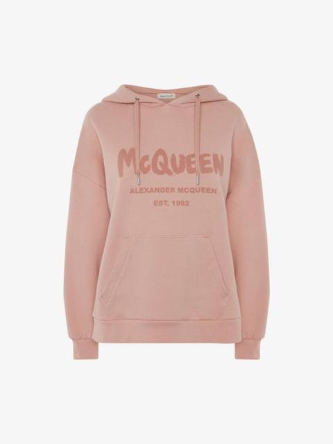 Alexander McQueen Mcqueen Graffiti Hooded Sweatshirt in Rose Pink