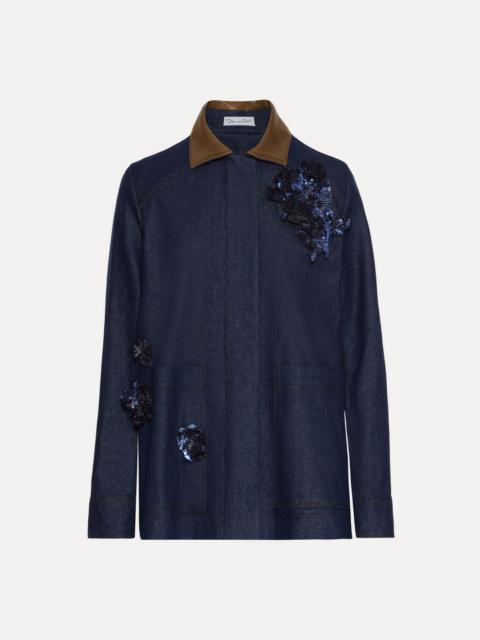 Oscar de la Renta PEONY SEQUIN EMBROIDERED DENIM JACKET