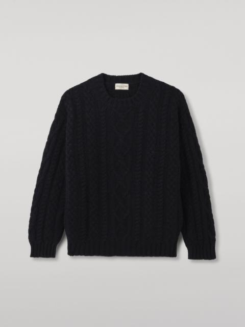Johnstons of Elgin MacDonald Dark Blue Aran Cable Cashmere Jumper