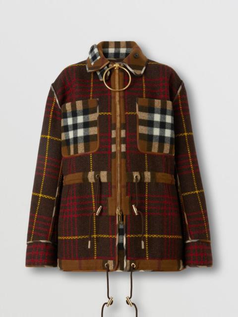 Burberry Zip Detail Check Technical Wool Field Jacket