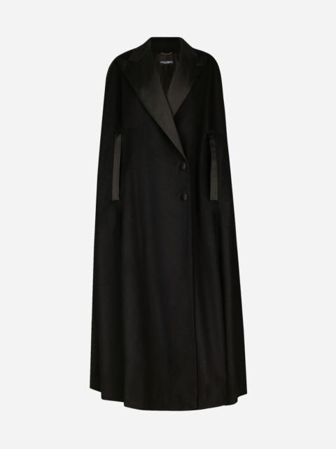 Single-breasted wool and cashmere cape