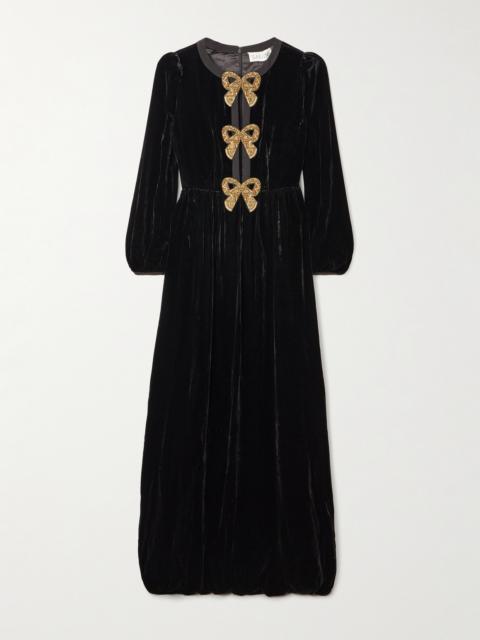 SALONI Camille Bow-embellished Velvet Gown