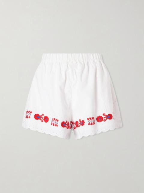 Sea Catharina embroidered cotton and linen shorts Cream