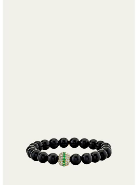 SYDNEY EVAN 14K Malachite Bead Bracelet with Diamonds and Emeralds