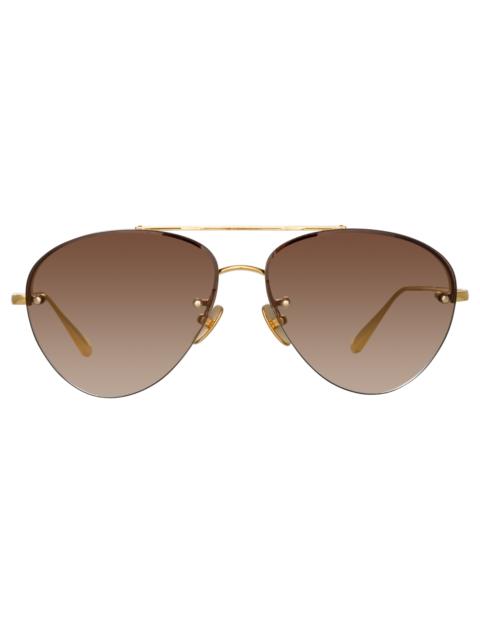 LINDA FARROW EDANO AVIATOR SUNGLASSES IN YELLOW GOLD