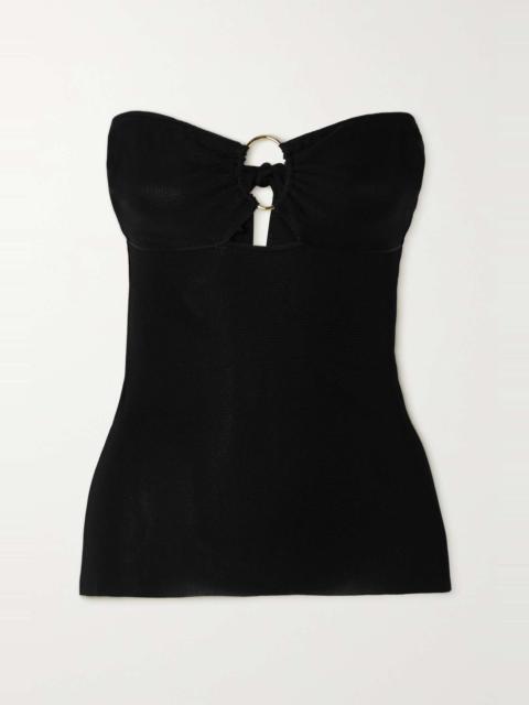 Strapless cutout embellished stretch-knit top