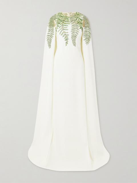 Oscar de la Renta Cape-effect Embellished Silk-blend Crepe And Organza Gown