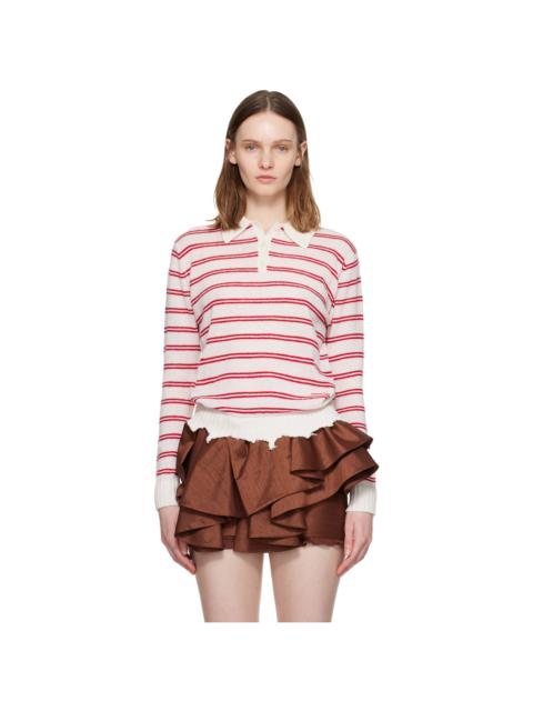 SHUSHU/TONG Off-White & Red Striped Long-Sleeve Knit Polo