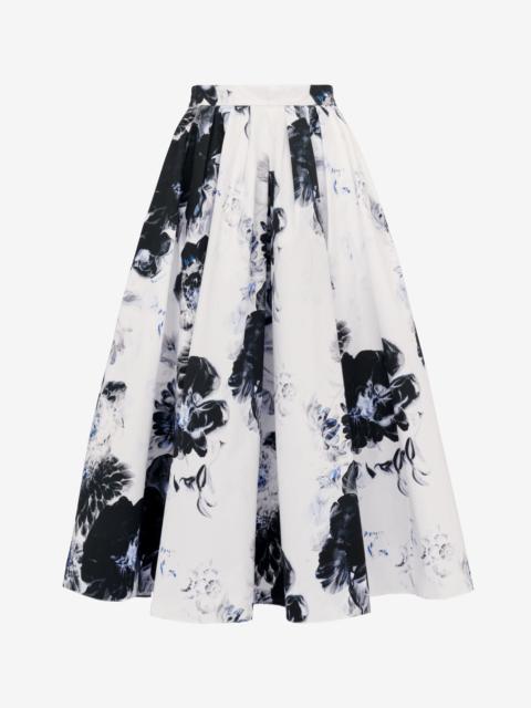Alexander McQueen Women's Chiaroscuro Pleated Midi Skirt in White/black/electric Blue