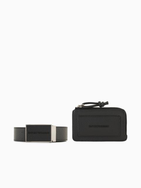 EMPORIO ARMANI GIFT BOX WITH TUMBLED-LEATHER BELT AND CARD HOLDER