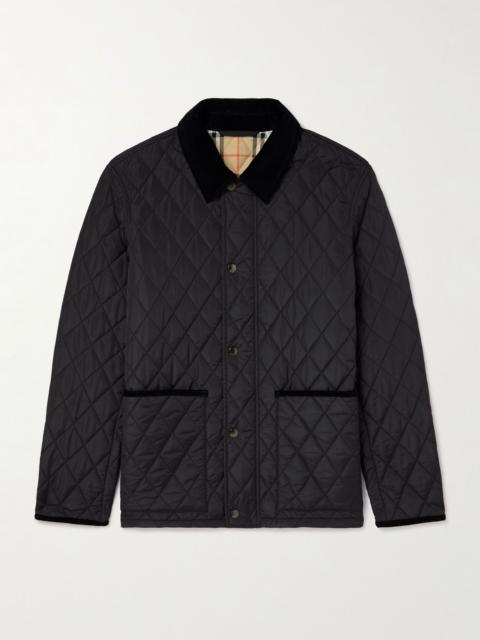 Corduroy-Trimmed Quilted Nylon Barn Jacket Black