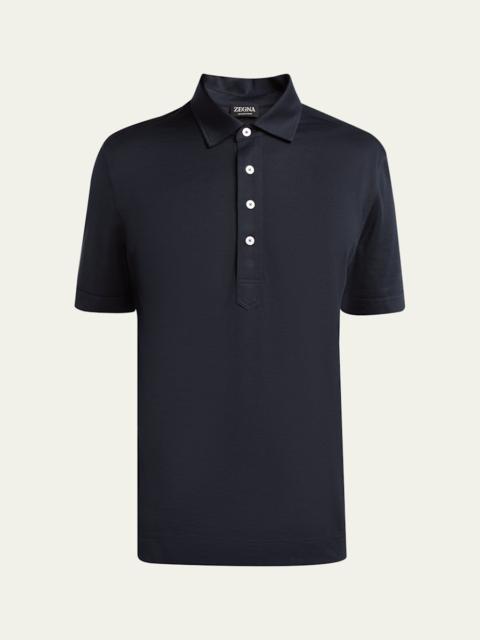 ZEGNA Men's Leggerissimo Cotton and Silk Polo Shirt