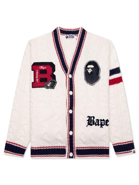 A BATHING APE® COLLEGE BADGES KNIT CARDIGAN - IVORY