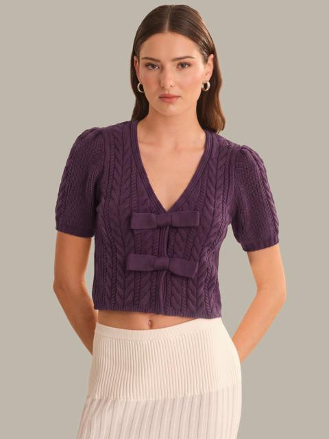525 america Alexandra All Over Cable Puff Sleeve Bow Cardigan