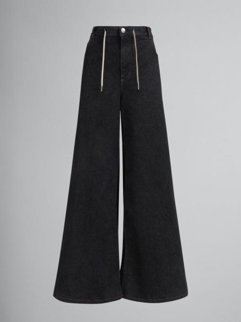 BLACK MARBLE DENIM WIDE-LEG JEANS