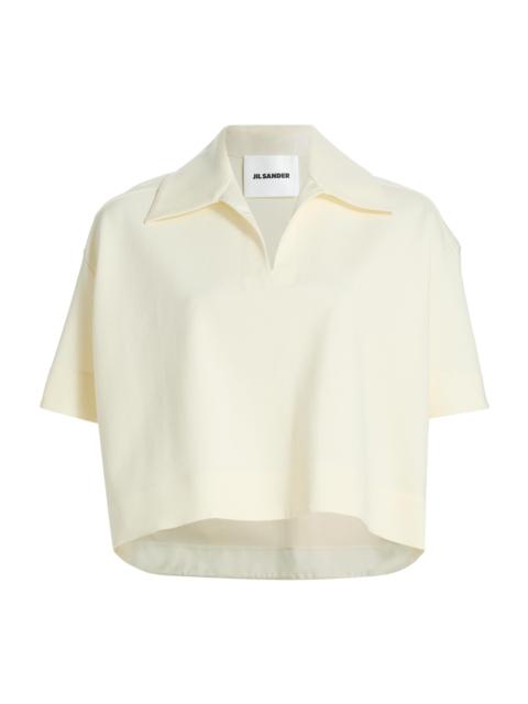 Jil Sander Women's Textured Crepe Short-Sleeve Polo Shirt - Chalk