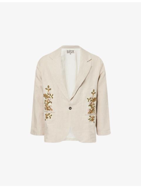 KARTIK RESEARCH Notched-Lapel Embroidered Linen Blazer