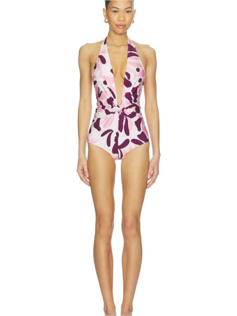 ADRIANA DEGREAS Bold Floral Halterneck Swimsuit
