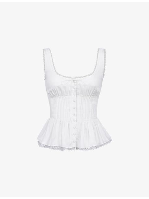 House of CB Effie Lace-Trim Button-Down Woven Top