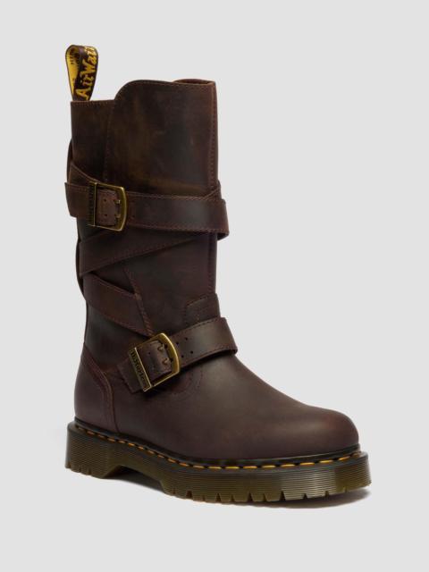 Dr. Martens Anistone Two Strap Tall Crazy Horse Leather Biker Boots