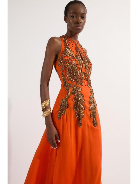 KAREN MILLEN Tall Halter Neck Bugle Bead Detail Woven Maxi Dress