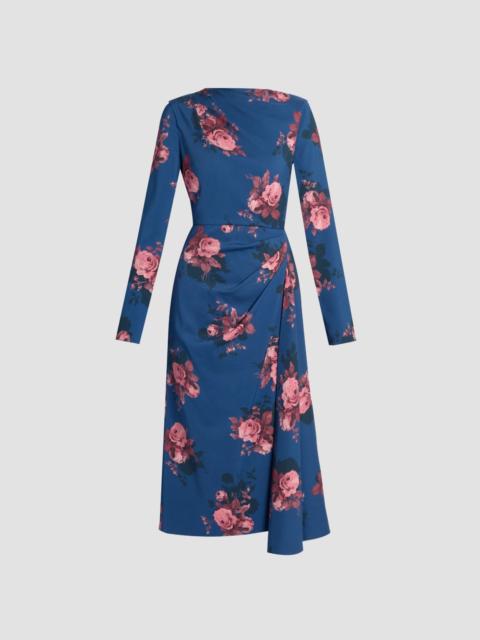 Erdem FLORAL CADY LONG SLEEVE DRAPED MIDI DRESS