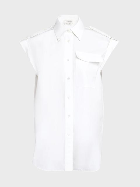 Poplin Button-Front Shirt with Utility Pocket