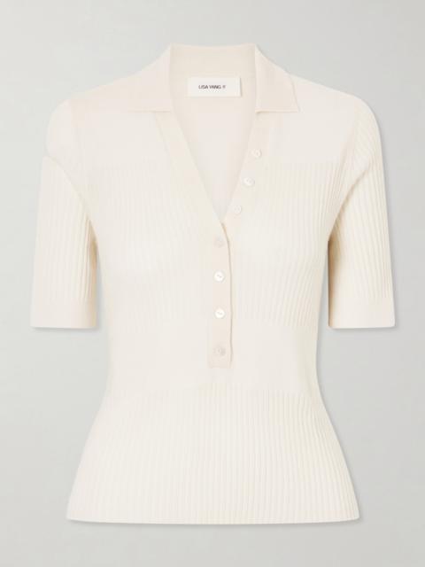 LISA YANG Malie Ribbed-knit Cashmere Polo Sweater