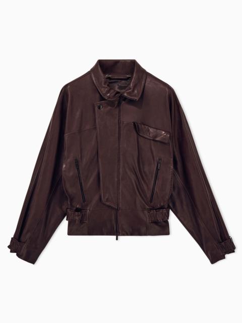 GIORGIO ARMANI BLOUSON JACKET OVERSIZED IN LEATHER WITH CUPRO LINING