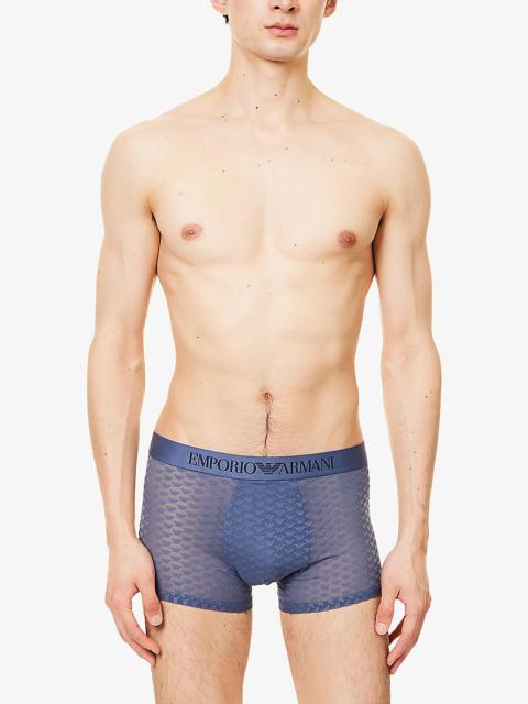 EMPORIO ARMANI Monogram Mid-Rise Stretch-Woven Trunks