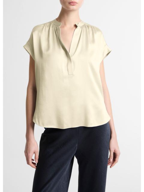 Vince Silk Gathered Cap-Sleeve Blouse