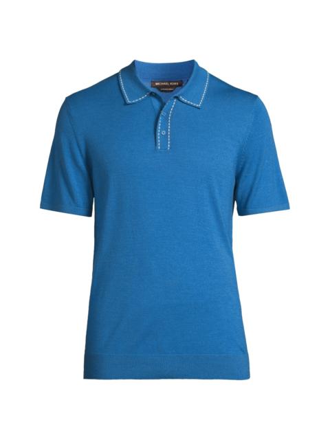 MICHAEL KORS Men's Running-Stitch Merino Wool Regular-Fit Polo Shirt - Heritage Blue