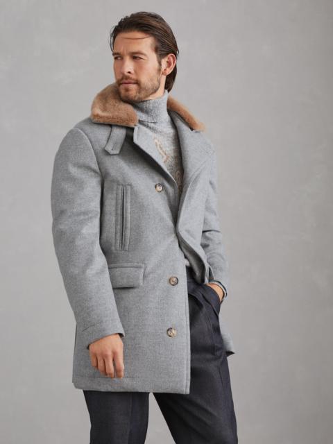 Bonded cashmere beaver cloth coat with Thermore® padding and detachable shearling insert