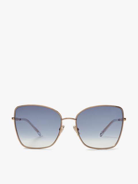 JIMMY CHOO Alexis
Rose Gold Square-Frame Sunglasses with Glitter Fabric