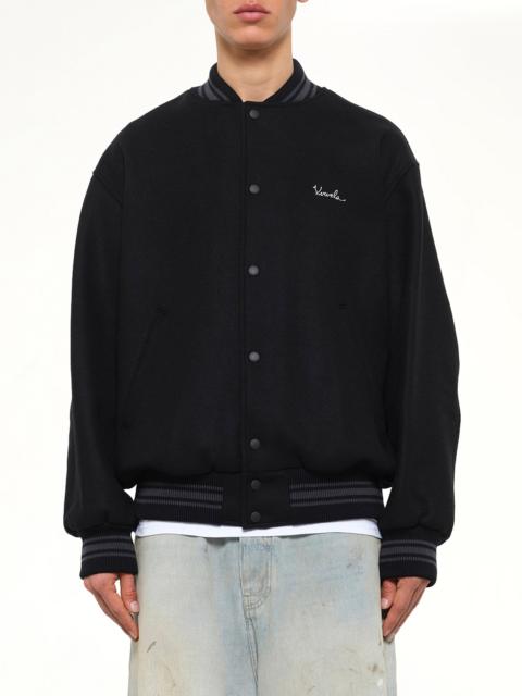vowels Wool Varsity Jacket in Black