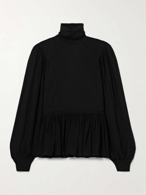 ULLA JOHNSON Liana peplum wool and silk-blend and chiffon turtleneck sweater