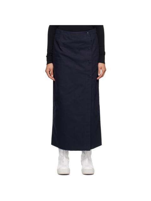 Raf Simons Navy Buttoned Denim Midi Skirt