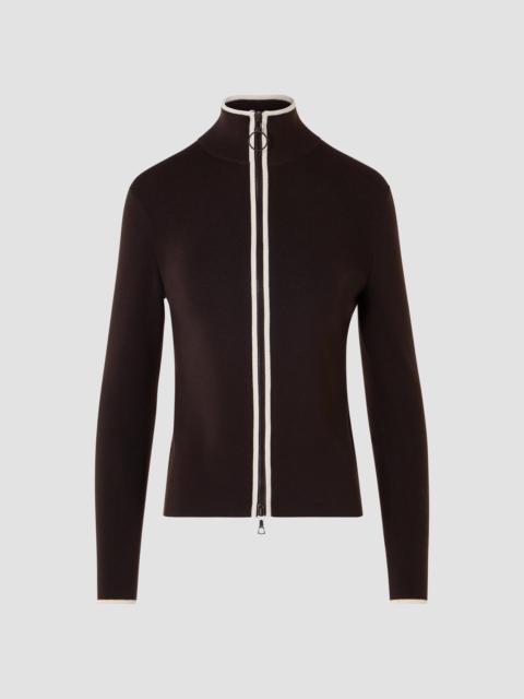 AKRIS Women's Merino Wool Knit Zip Cardigan - Espresso Cream