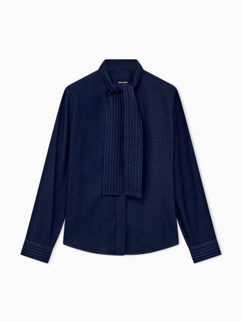 GIORGIO ARMANI SHIRT IN DENIM EFFECT LYOCELL WITH NECK SCARF