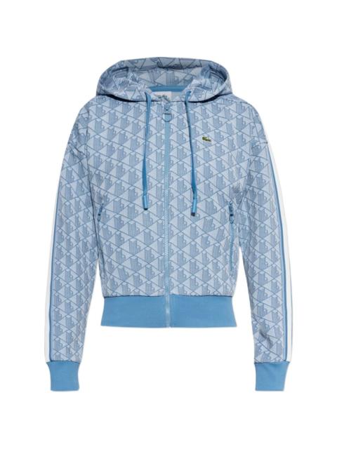 LACOSTE monogram-print zip-up hoodie