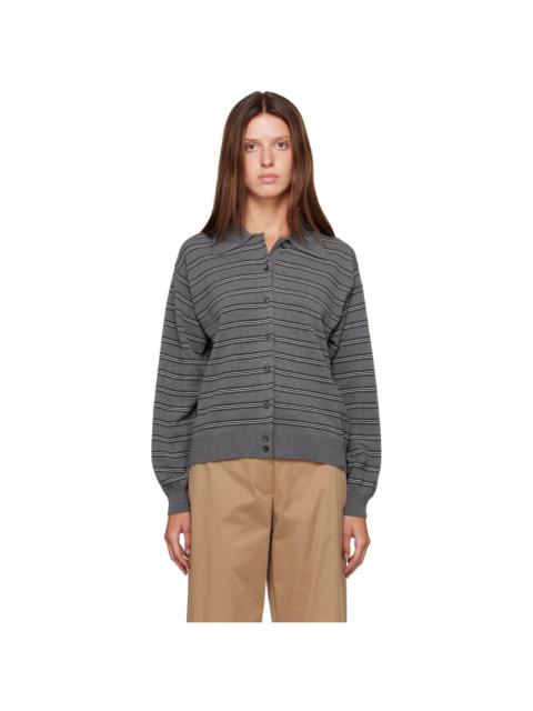 CORDERA Gray Organic Cotton Striped Polo Cardigan