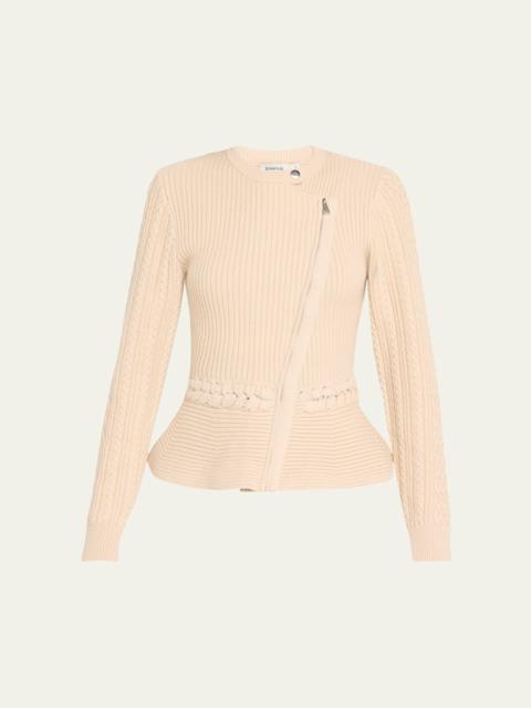 SIMKHAI Andi Mixed-Knit Cotton Peplum Jacket