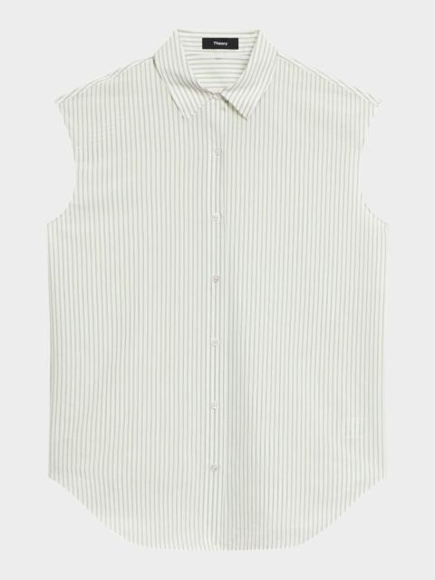 Theory Stripe Sleeveless Boyfriend Shirt