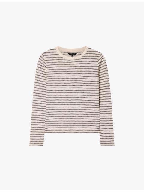 WHISTLES Stripe-Print Chest-Pocket Cotton-Jersey Top