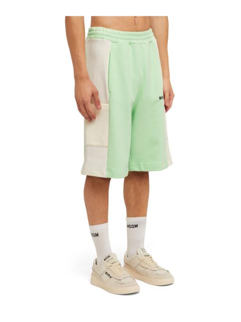 MSGM Organic cotton crewneck two-color Bermuda shorts from the MSGM Fantastic Green Capsule